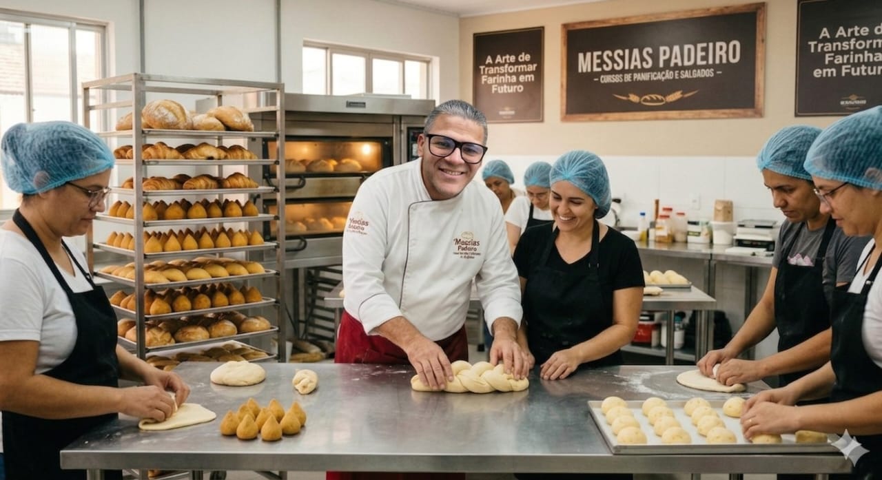 Messias Padeiro ministrando curso de panificação e salgados
